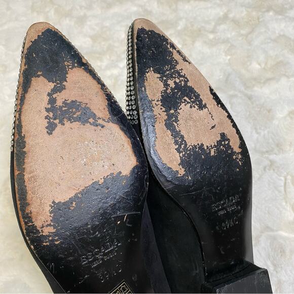 Escada Vero Cuoio Black Pointed Toe Crystal Rhinestone Velvet Flats Size 39.5 - Picture 10 of 13